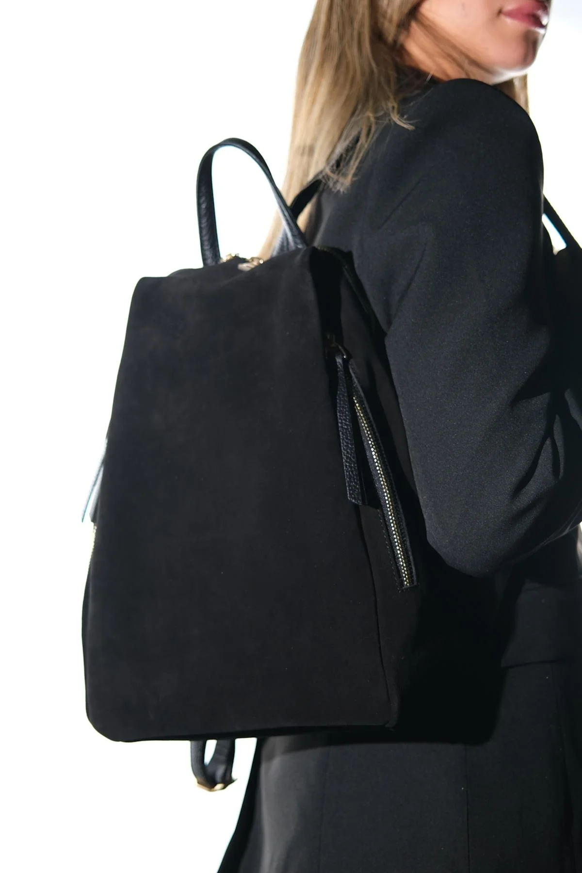 JOSH - Black Genuine Suede Leather Backpack (Women)
