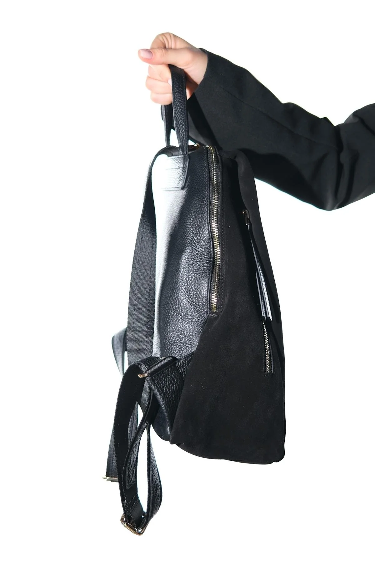 JOSH - Black Genuine Suede Leather Backpack (Women) - Image 5