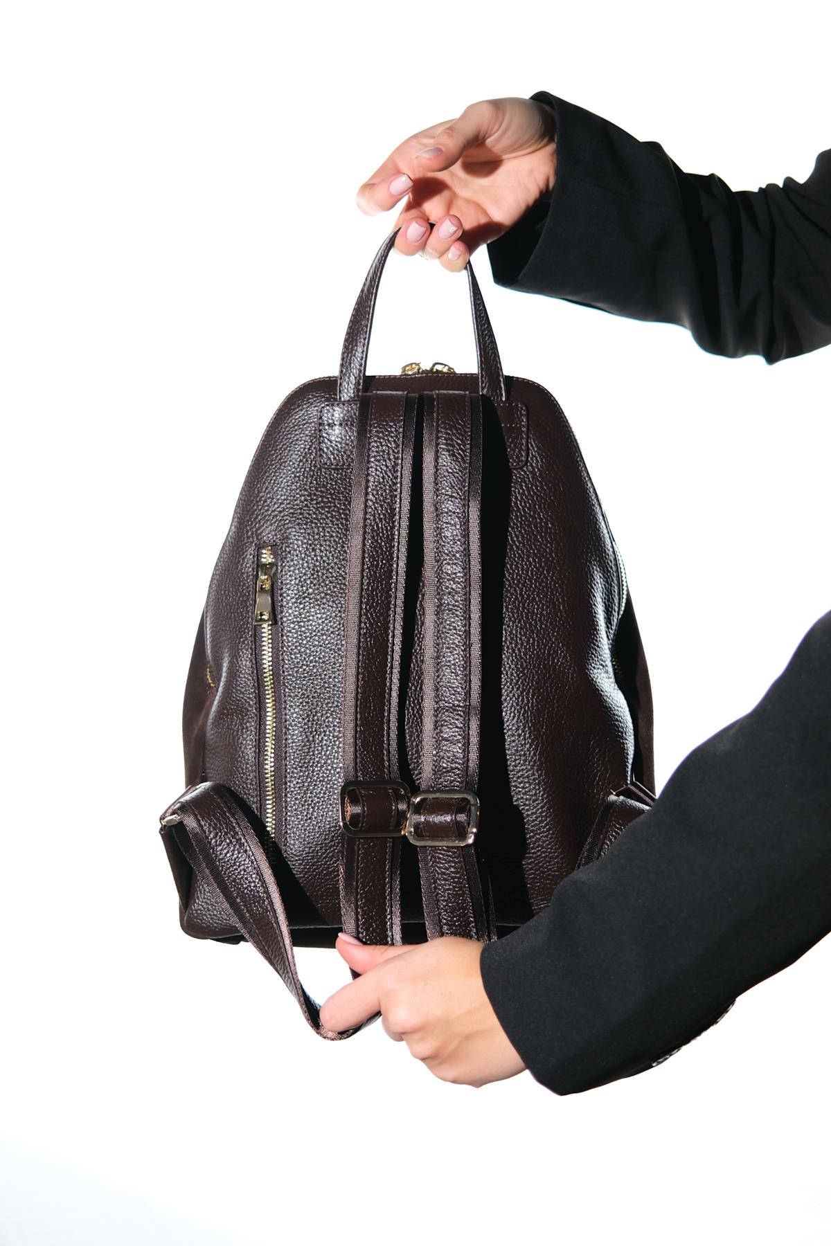 JOSH - Brown Genuine Suede Leather Backpack (Women) - Image 4