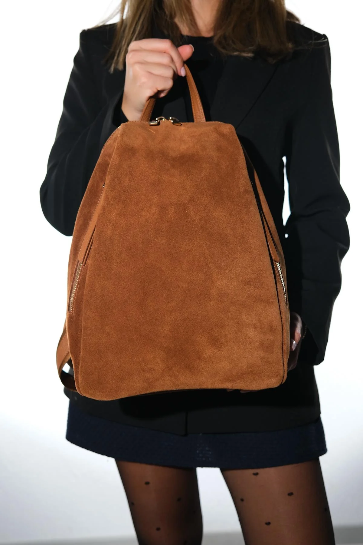 JOSH - Cognac Genuine Suede Leather Backpack (Women) - Image 2