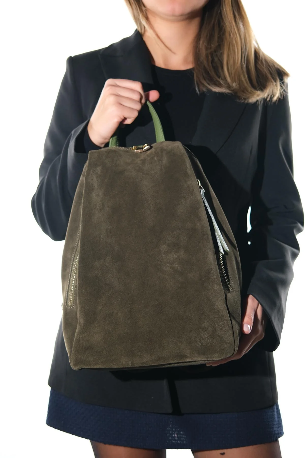 JOSH - Green Genuine Suede Leather Backpack (Women) - Image 2