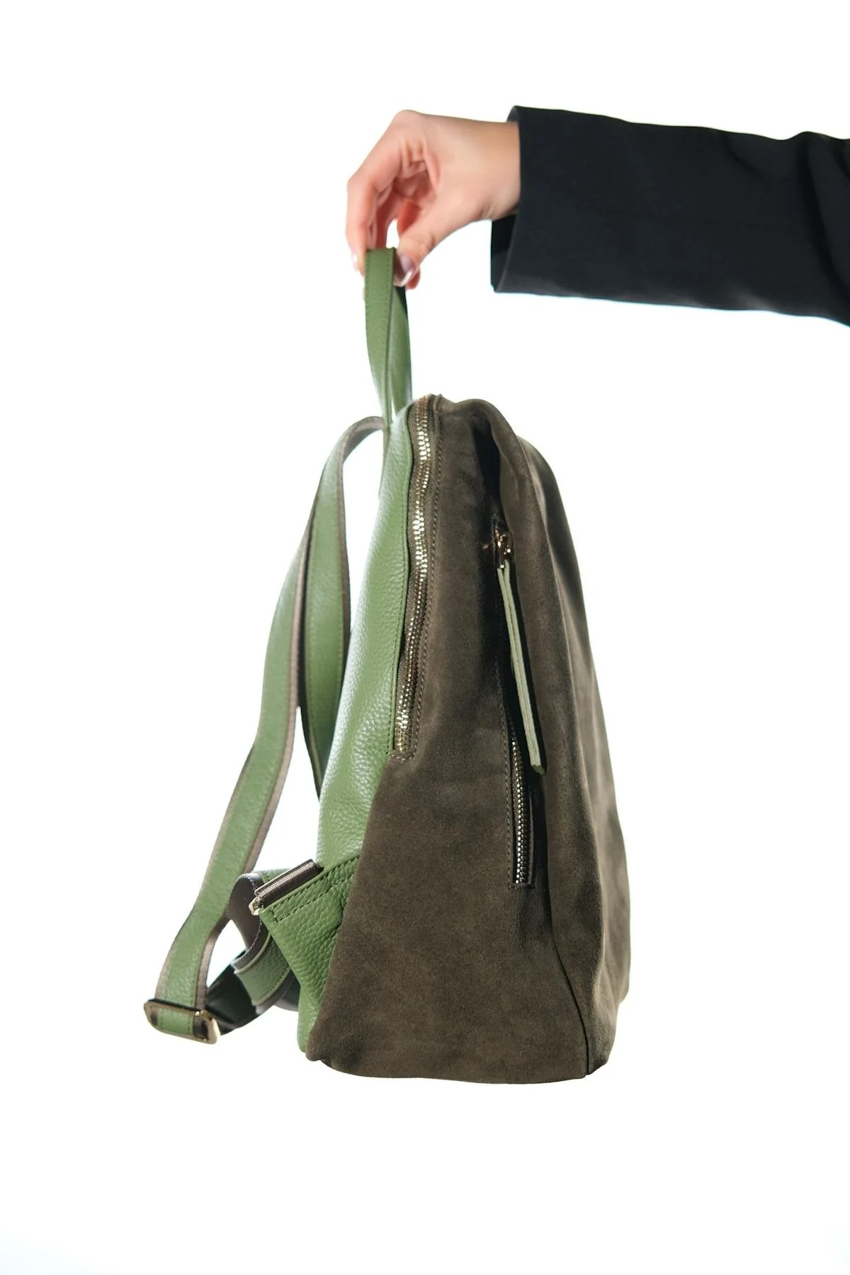 JOSH - Green Genuine Suede Leather Backpack (Women) - Image 6