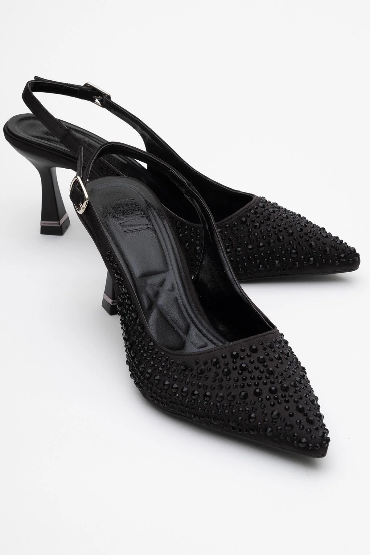Juan - Black Satin Embellished Evening Shoe (Women)
