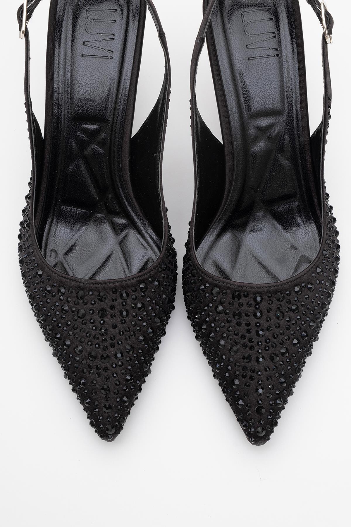 Juan - Black Satin Embellished Evening Shoe (Women) - Image 2