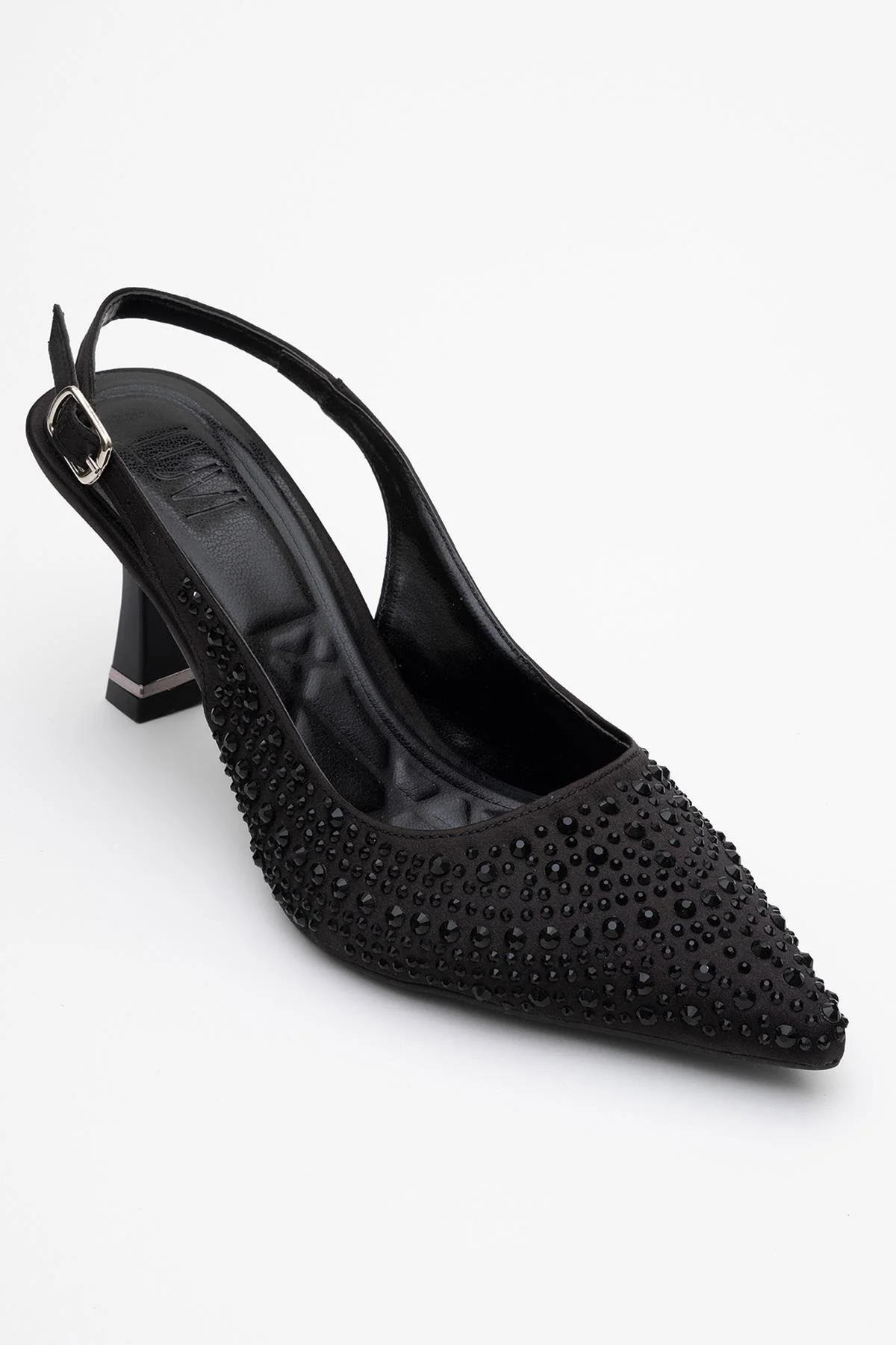 Juan - Black Satin Embellished Evening Shoe (Women) - Image 3