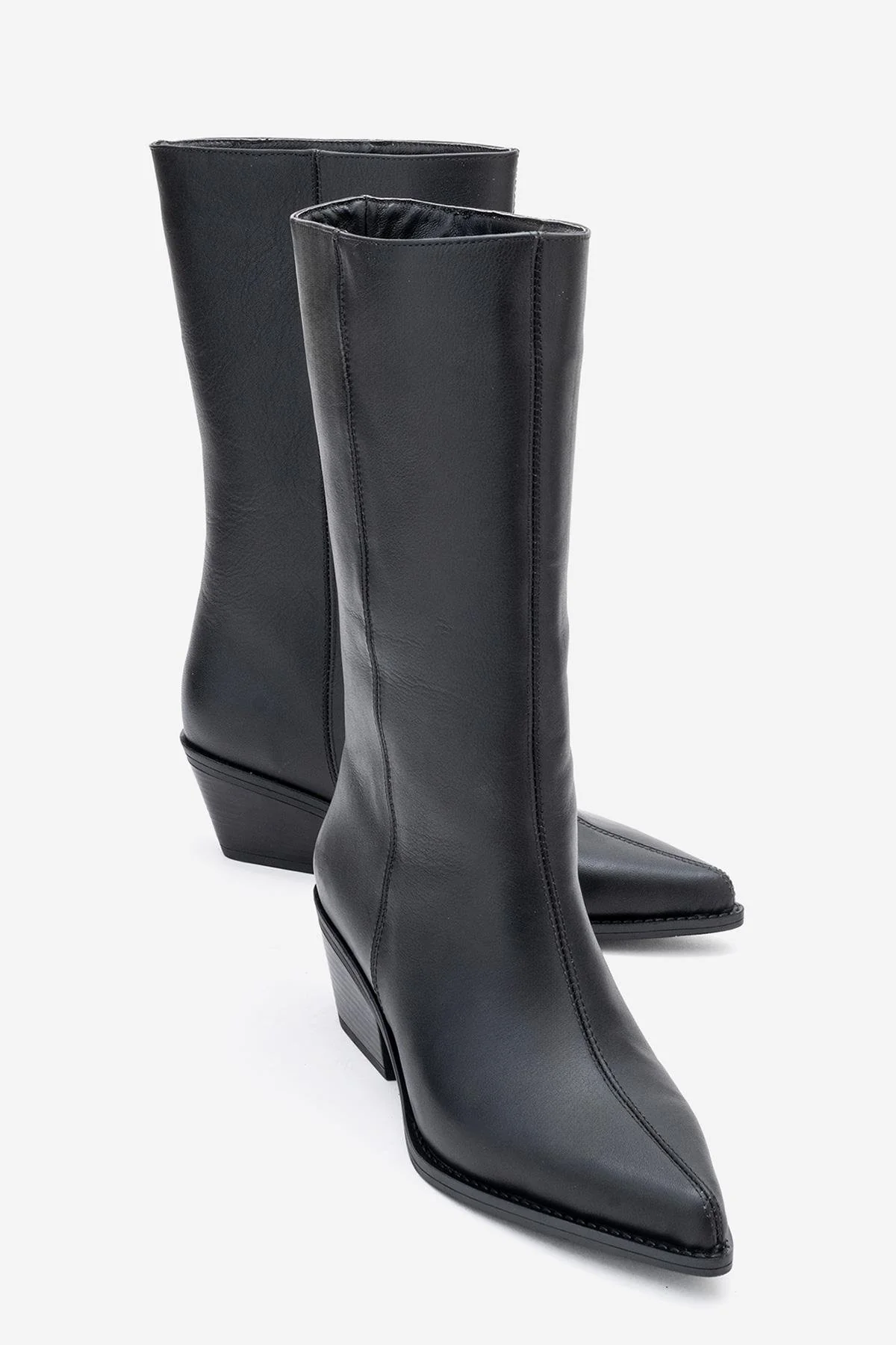 Juana - Black Genuine Leather Pointed Toe Boot (Women)
