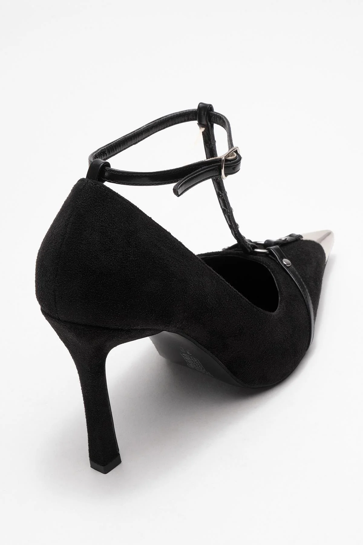 Juliana - Black Strapped Metallic Toe Heeled Shoe (Women) - Image 5