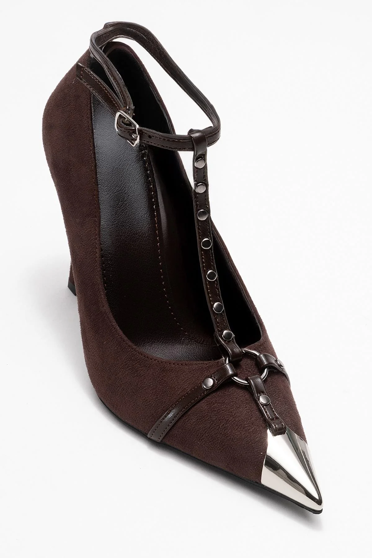 Juliana - Brown Strapped Metallic Toe Heeled Shoe (Women) - Image 3