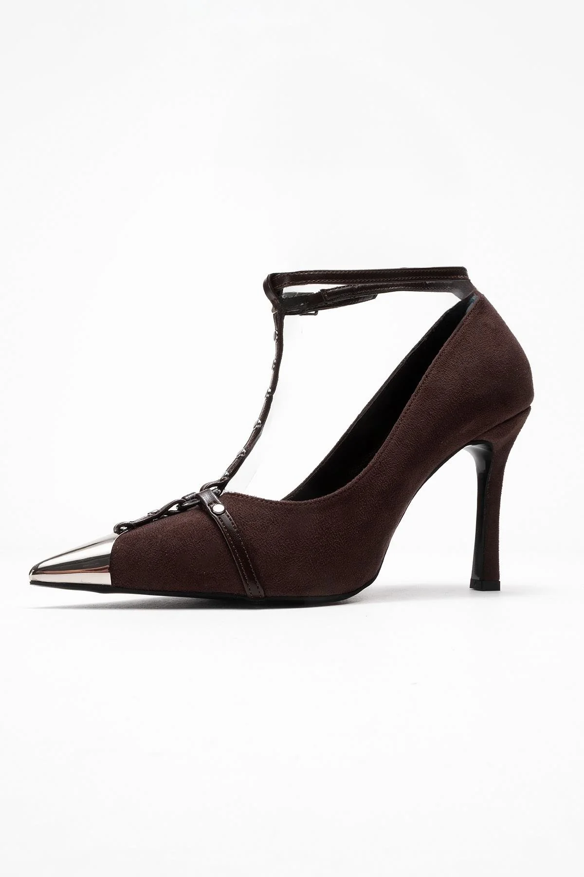 Juliana - Brown Strapped Metallic Toe Heeled Shoe (Women) - Image 4