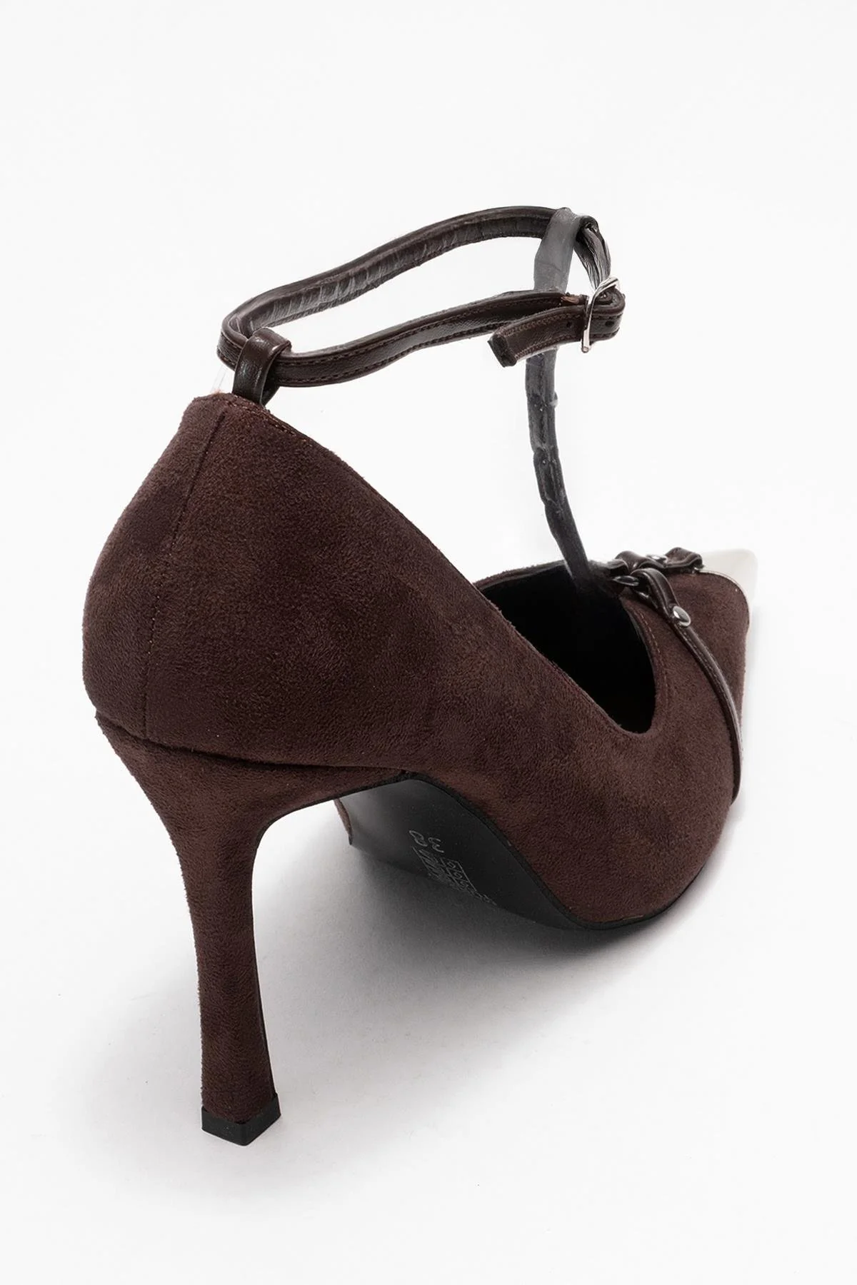 Juliana - Brown Strapped Metallic Toe Heeled Shoe (Women) - Image 5