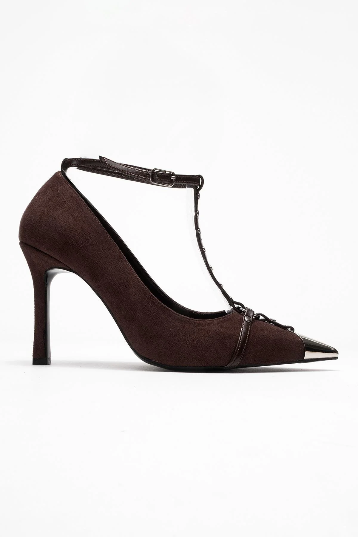Juliana - Brown Strapped Metallic Toe Heeled Shoe (Women) - Image 6