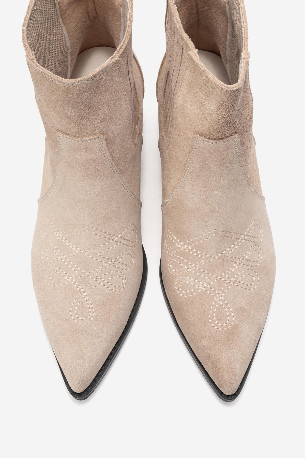 JULIETA - Beige Genuine Suede Leather Block Heel Western Boot (Women) - Image 2