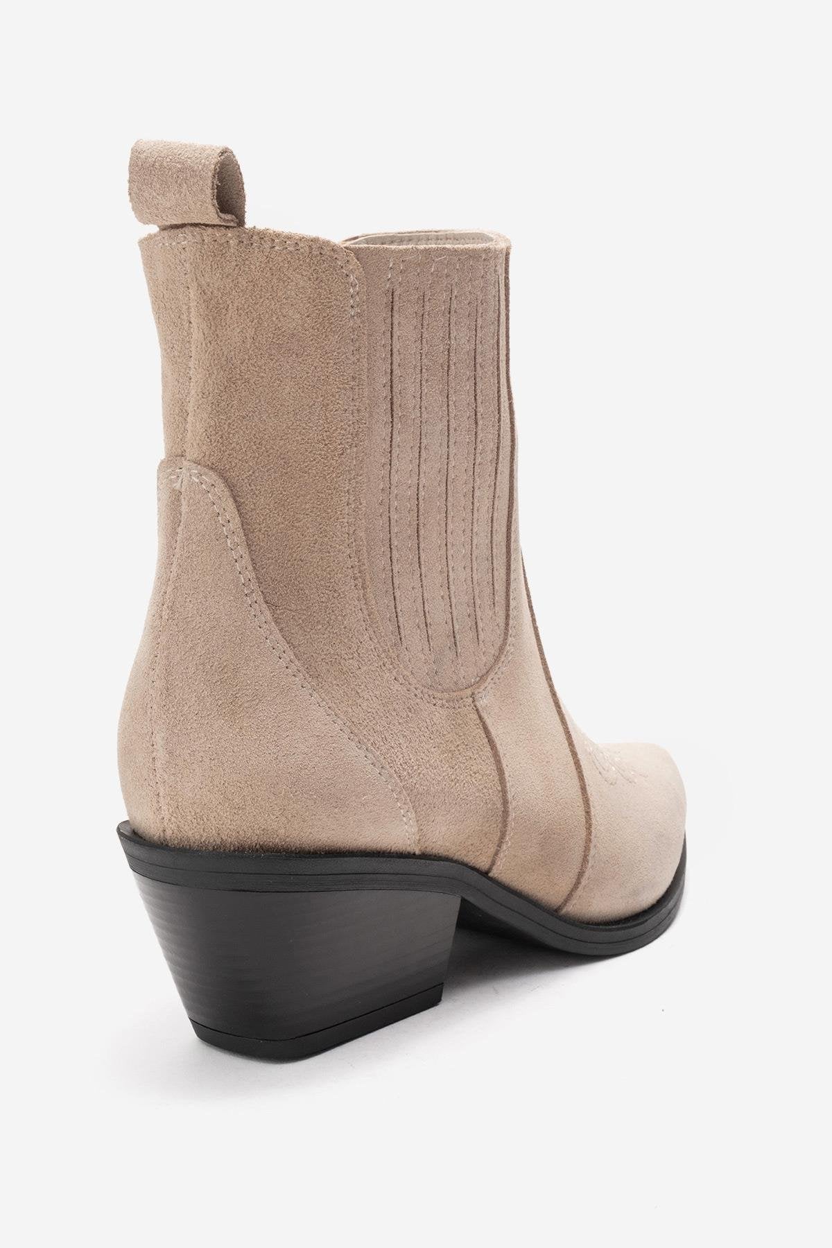 JULIETA - Beige Genuine Suede Leather Block Heel Western Boot (Women) - Image 5