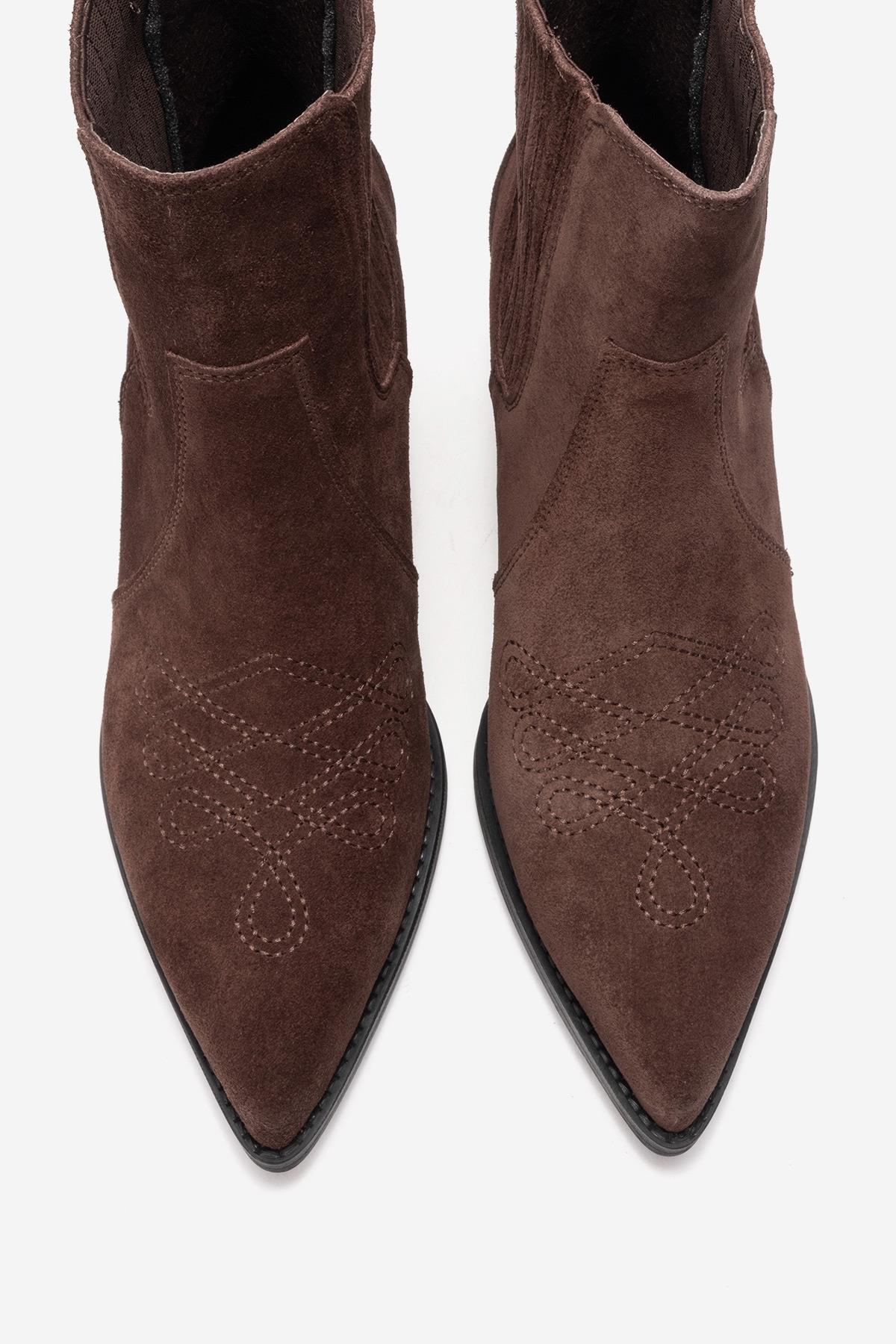JULIETA - Brown Genuine Suede Leather Block Heel Western Boot (Women) - Image 2