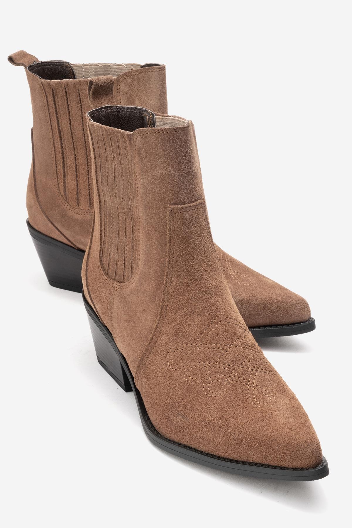 JULIETA - Taupe Genuine Suede Leather Block Heel Western Boot (Women)