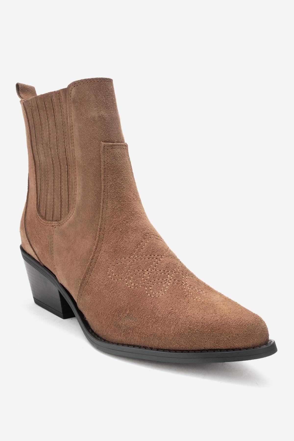 JULIETA - Taupe Genuine Suede Leather Block Heel Western Boot (Women) - Image 3