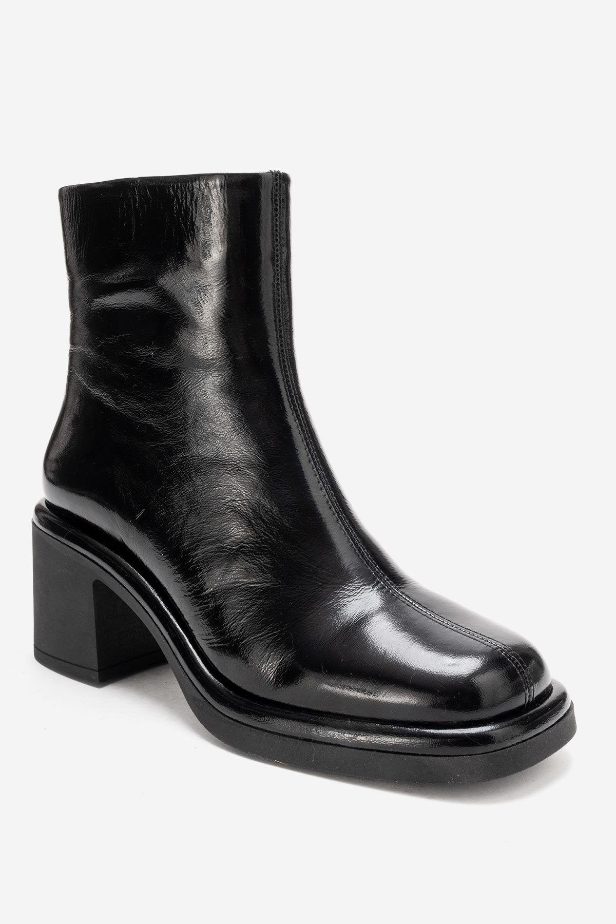JUNAE - Black Genuine Leather Block Heel Boot (Women) - Image 5