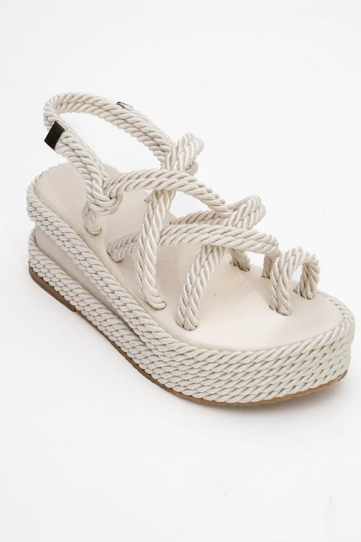 Juney - Beige Genuine Leather Lace-Up Wedge Sandal (Women) - Image 3