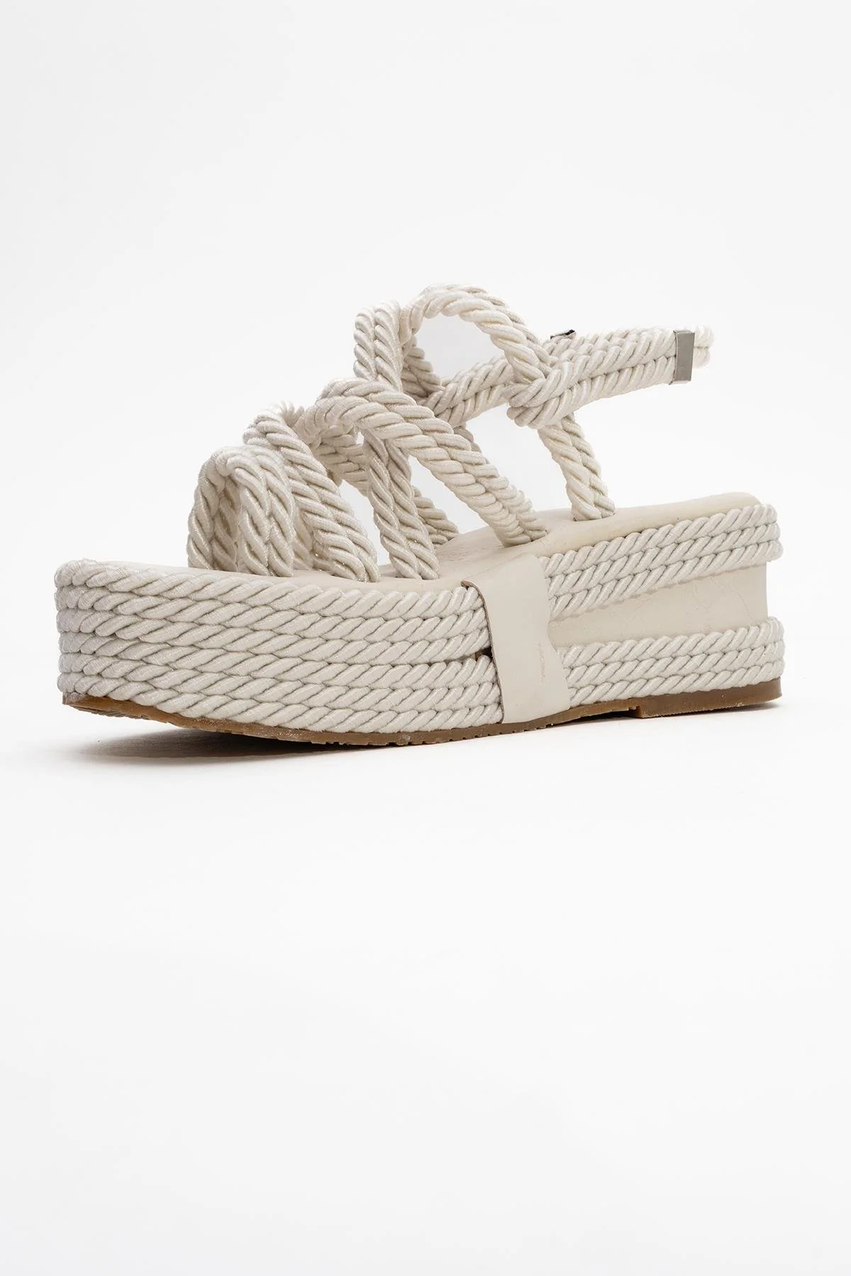 Juney - Beige Genuine Leather Lace-Up Wedge Sandal (Women) - Image 4