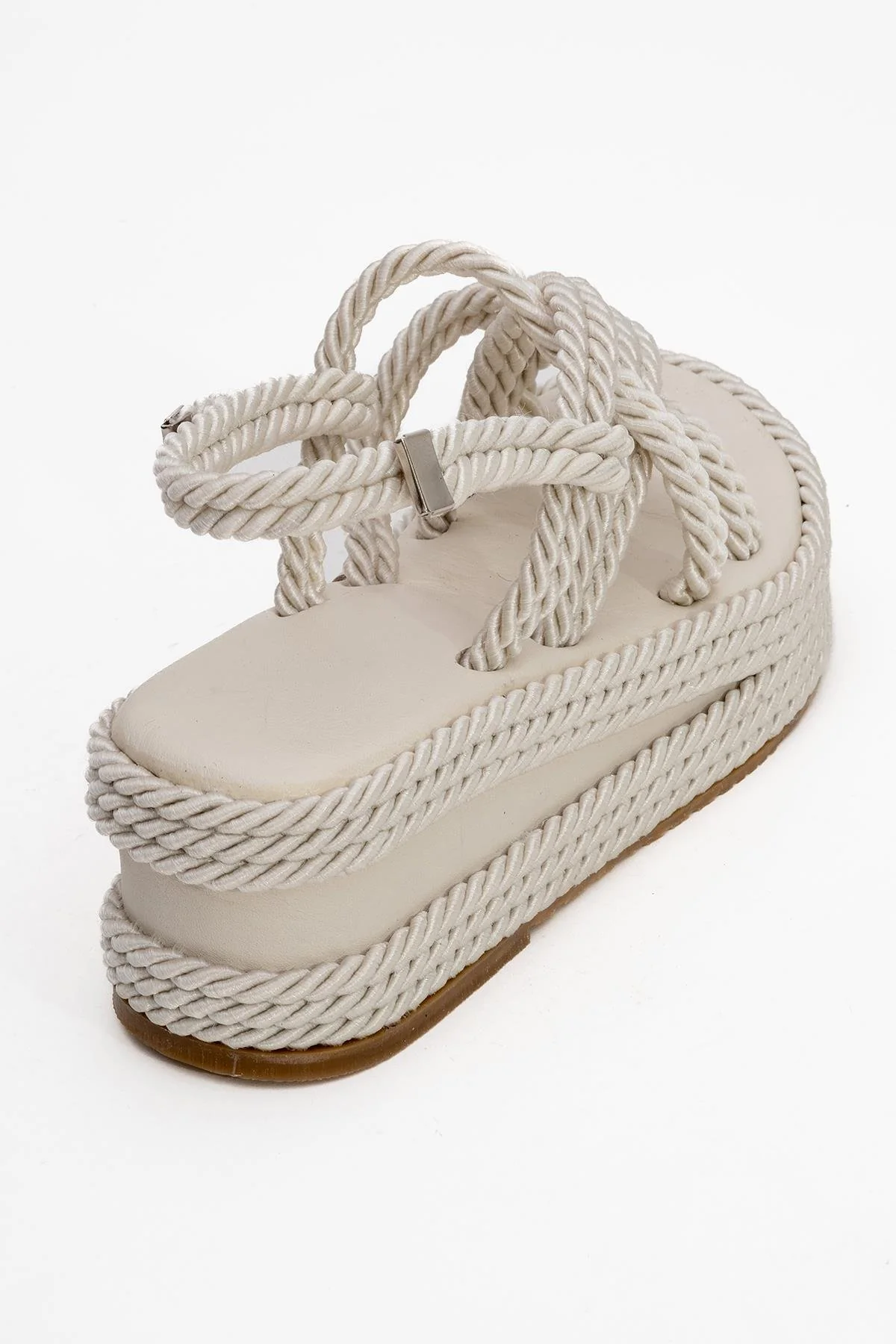 Juney - Beige Genuine Leather Lace-Up Wedge Sandal (Women) - Image 5