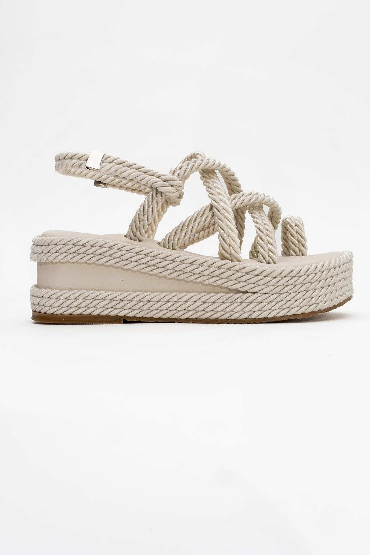 Juney - Beige Genuine Leather Lace-Up Wedge Sandal (Women) - Image 6