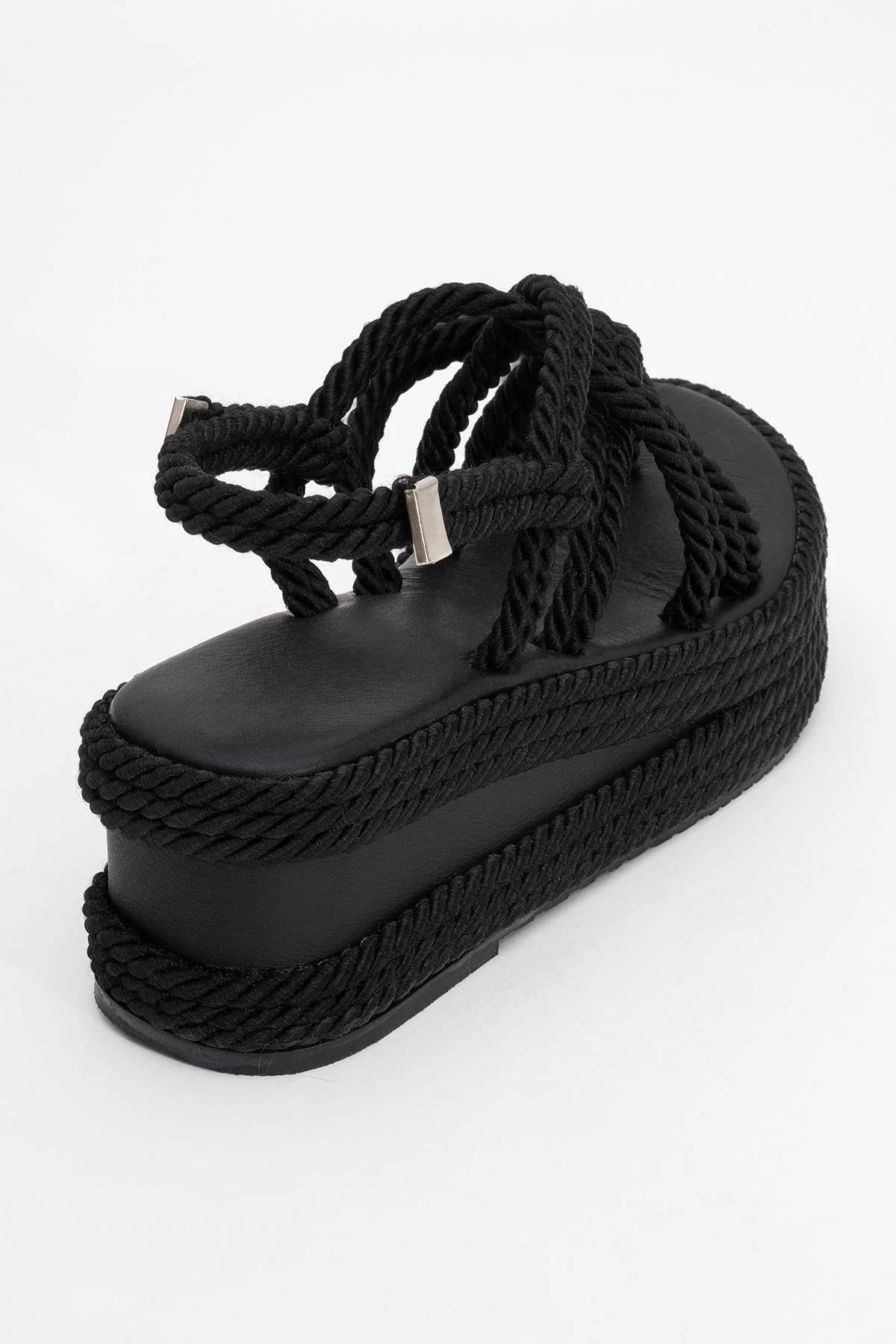 Juney - Black Genuine Leather Lace-Up Wedge Sandal (Women) - Image 3