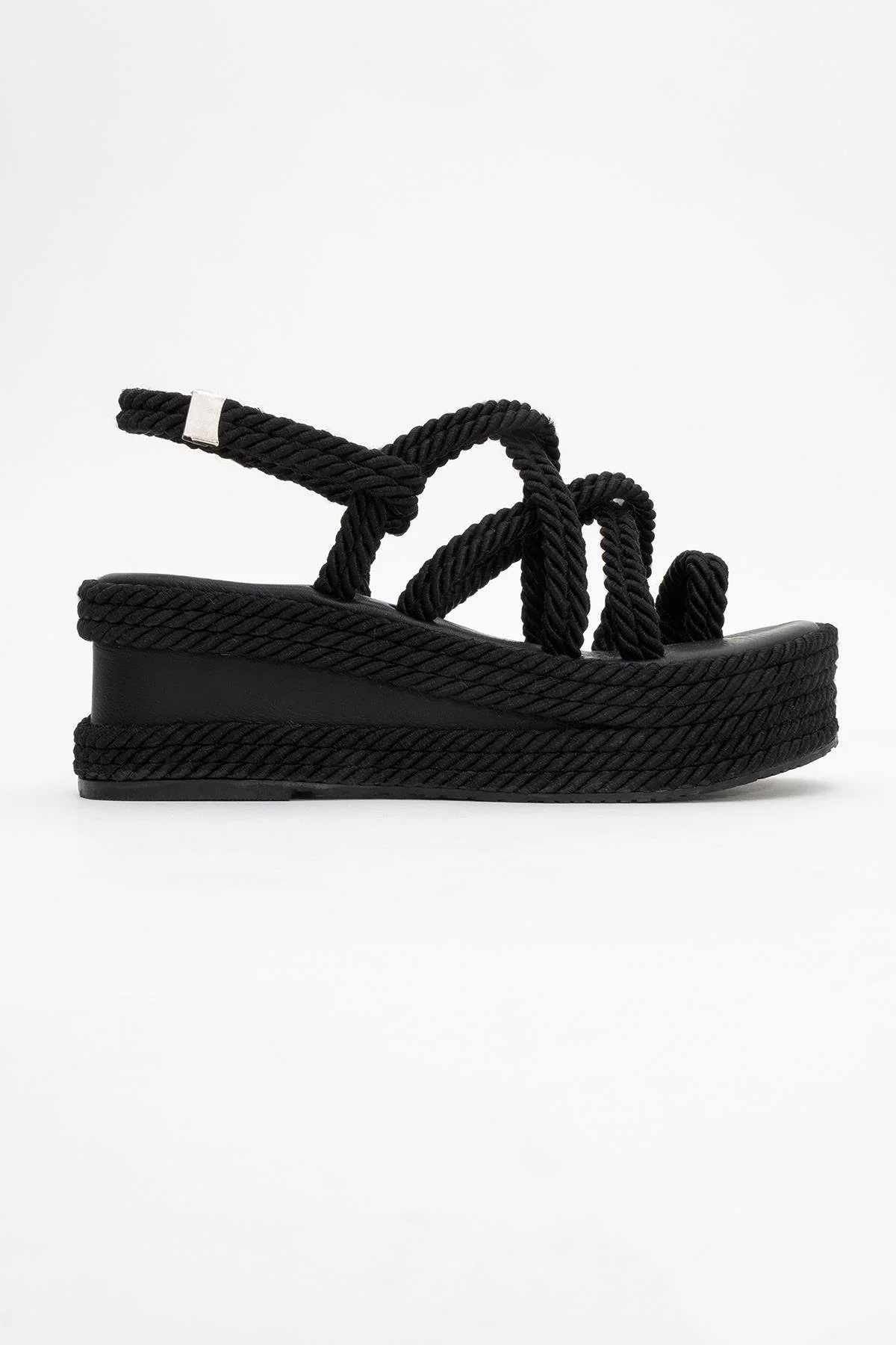 Juney - Black Genuine Leather Lace-Up Wedge Sandal (Women) - Image 4