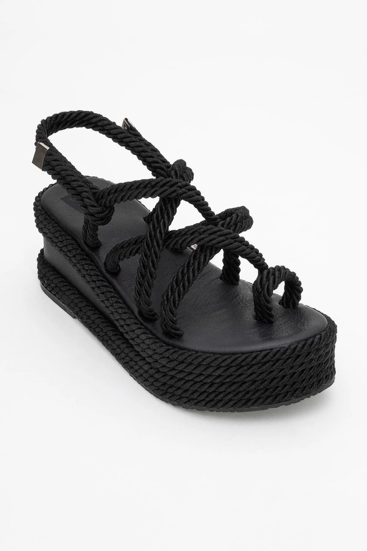 Juney - Black Genuine Leather Lace-Up Wedge Sandal (Women) - Image 5