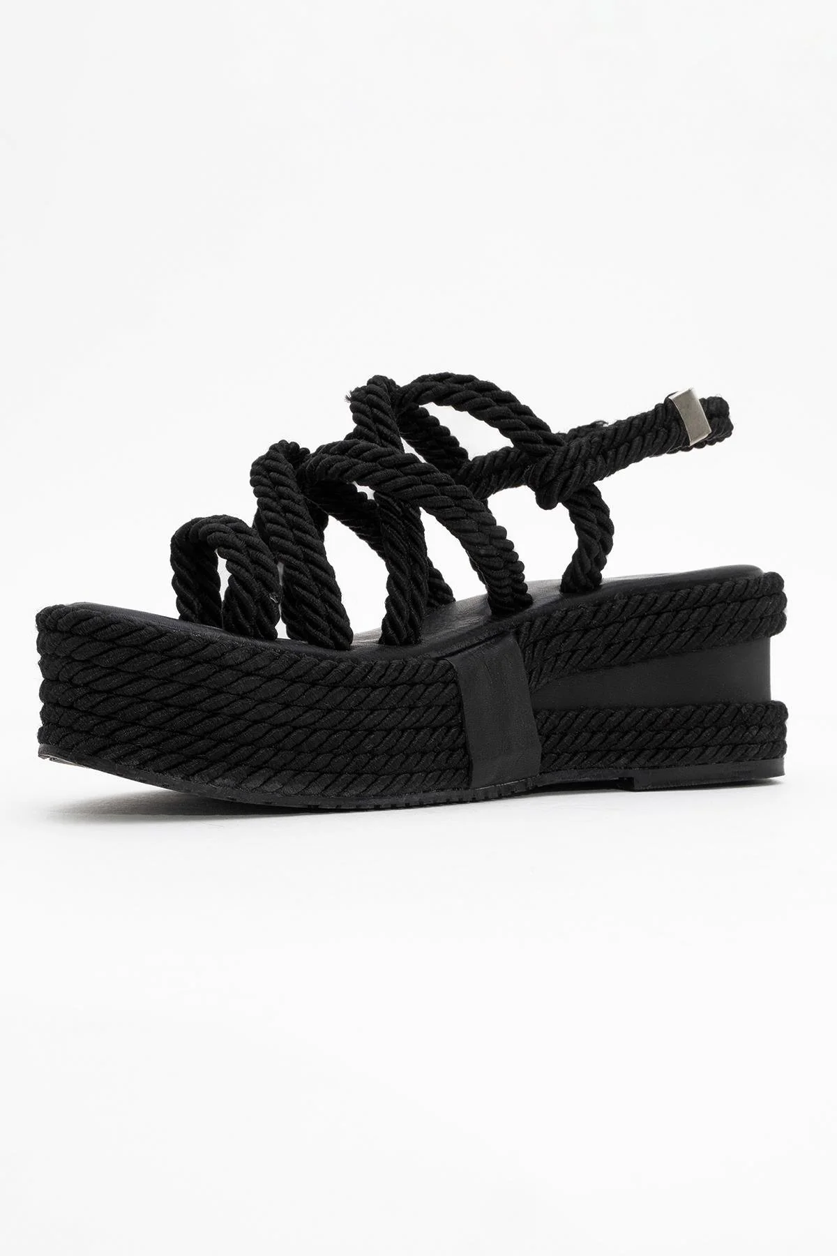 Juney - Black Genuine Leather Lace-Up Wedge Sandal (Women) - Image 6