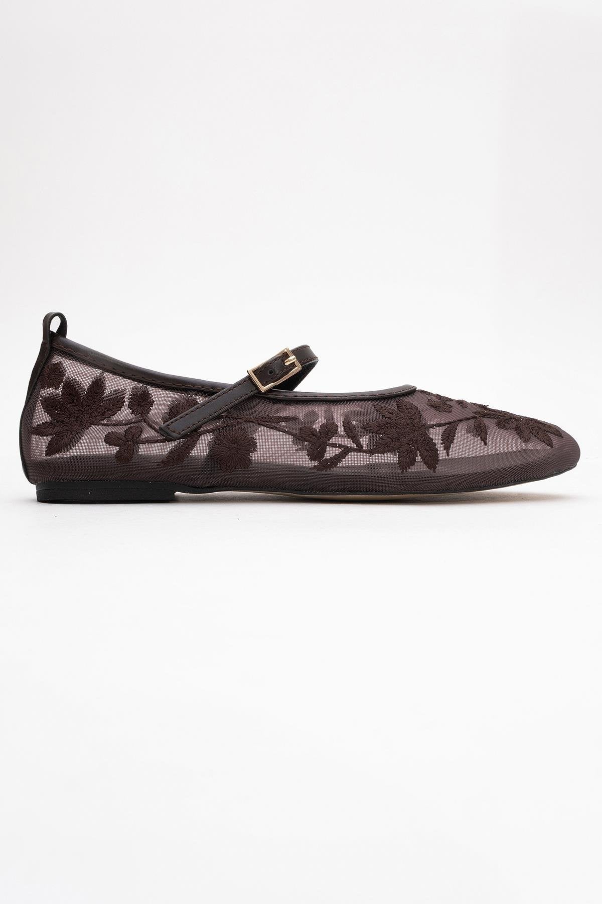 Juny Brown Mesh Floral Embroidery Ballet Flat (Women) - Image 6