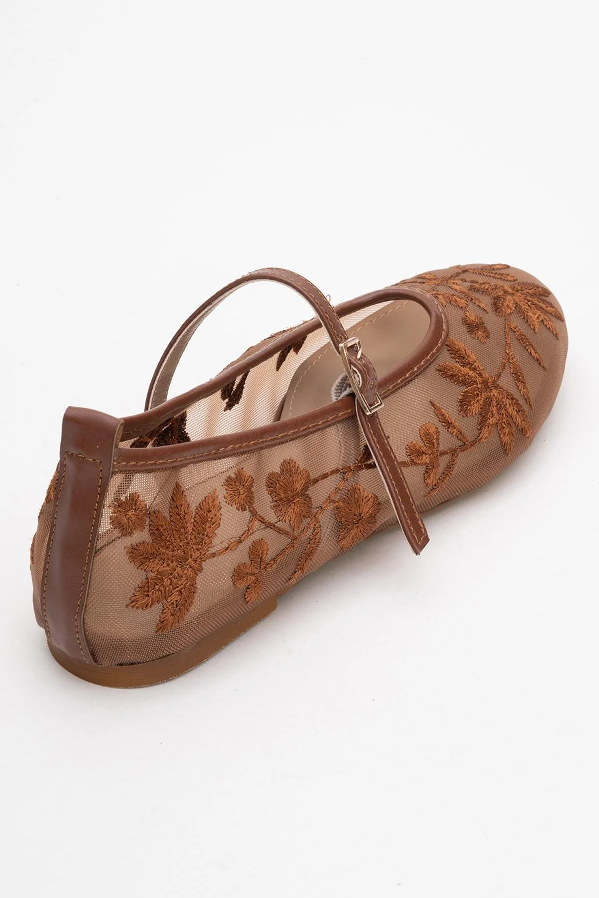 Juny Cognac Brown Mesh Floral Embroidery Ballet Flat (Women) - Image 5