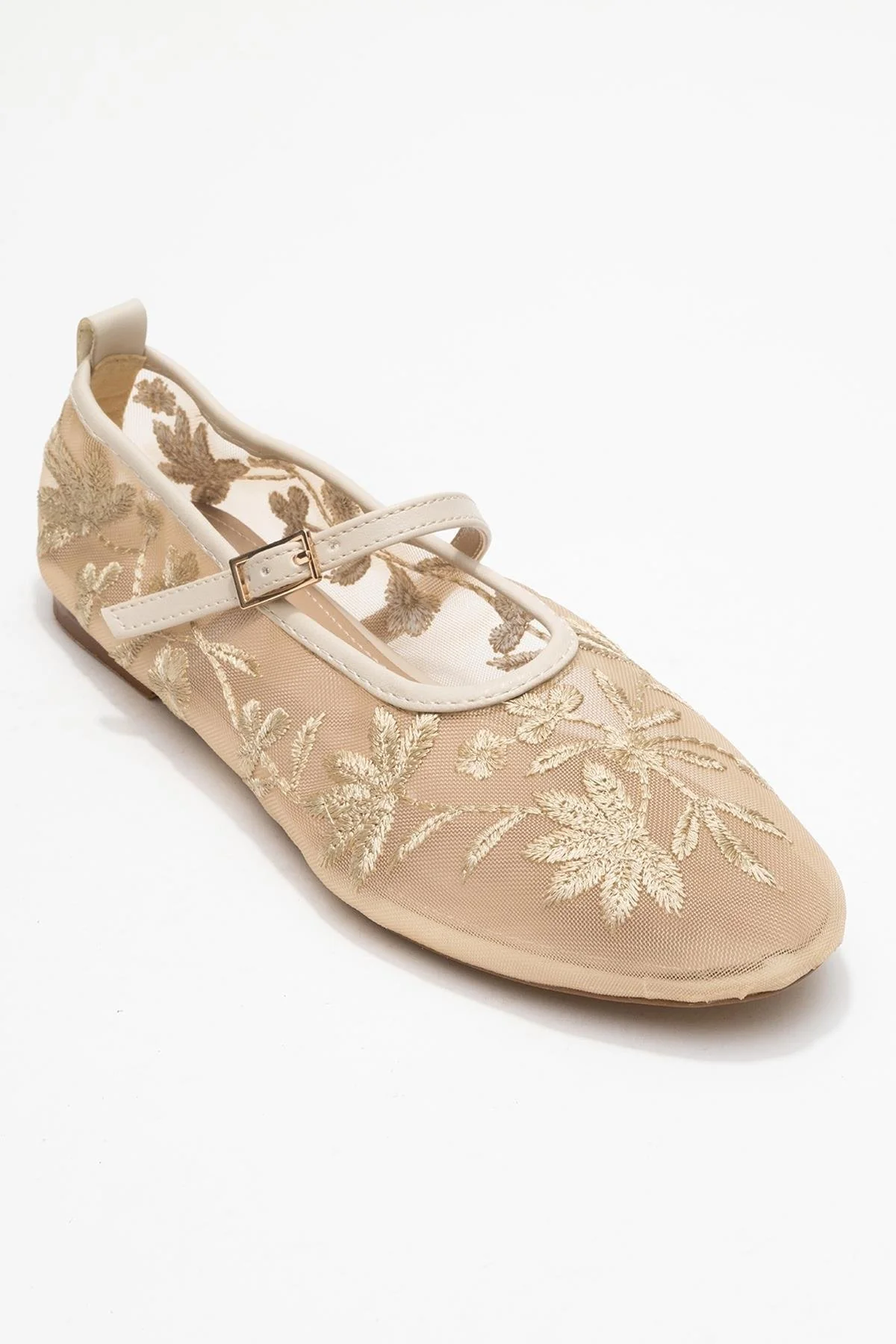 Juny Ivory Mesh Floral Embroidery Ballet Flat (Women) - Image 3