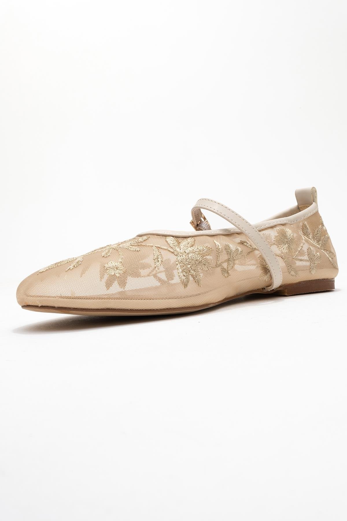 Juny Ivory Mesh Floral Embroidery Ballet Flat (Women) - Image 4