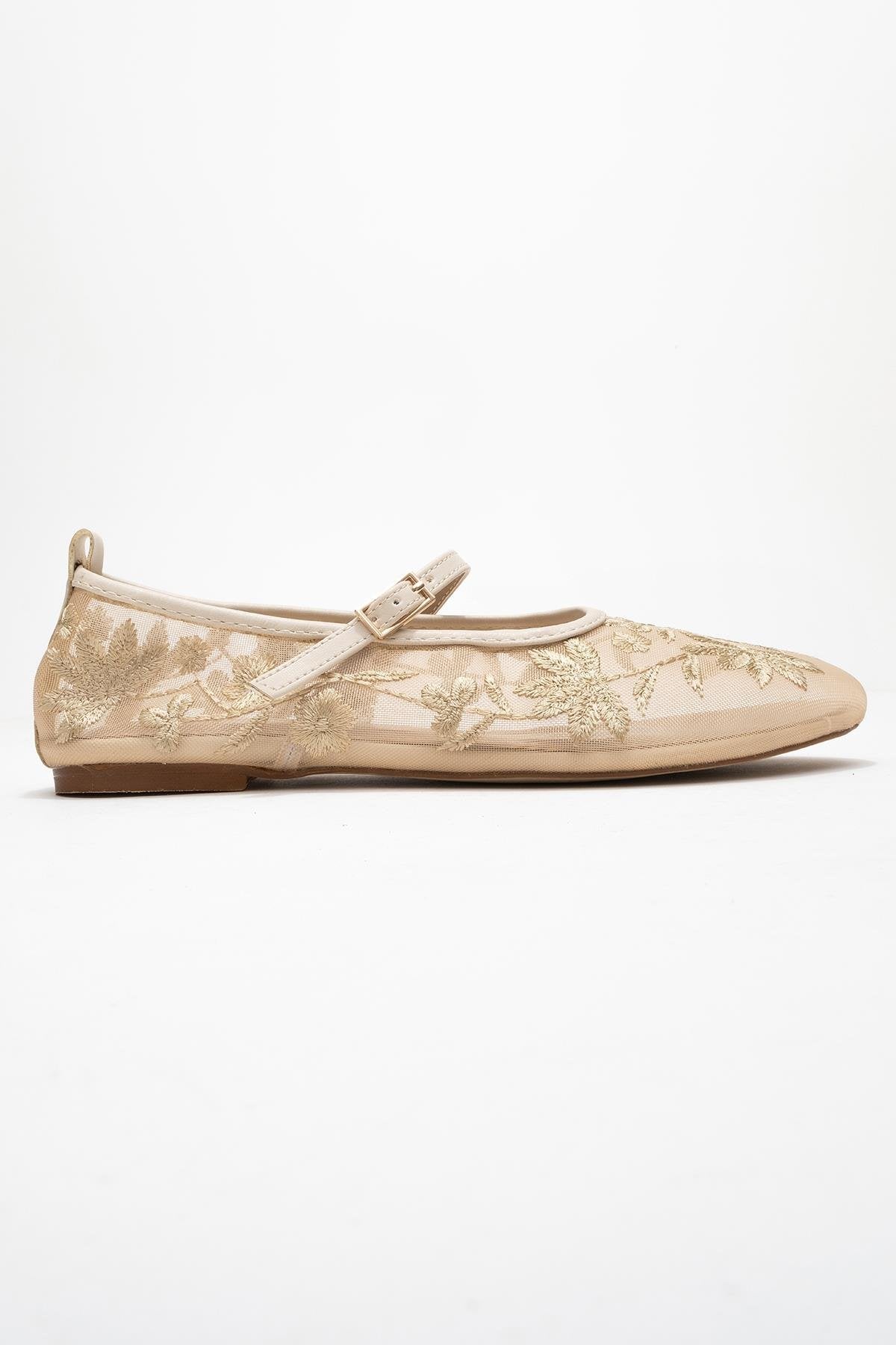 Juny Ivory Mesh Floral Embroidery Ballet Flat (Women) - Image 6