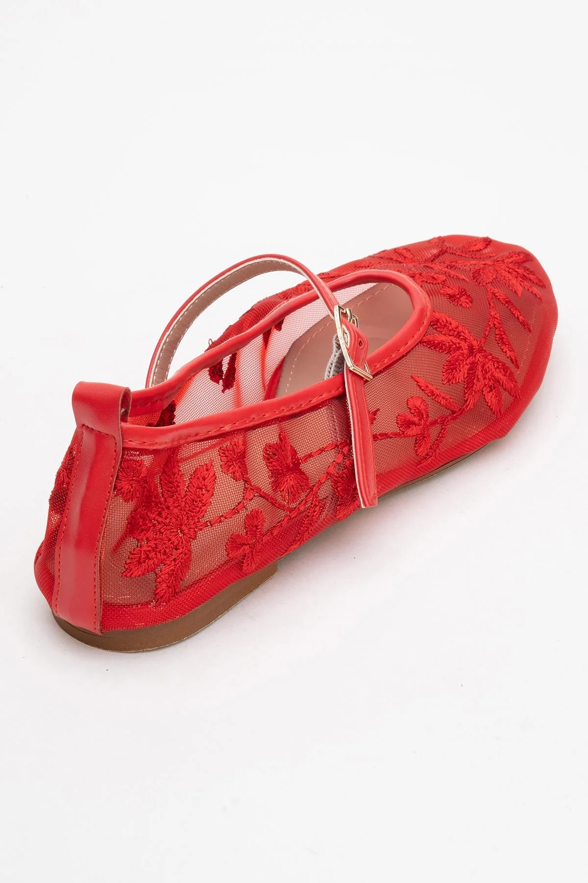 Juny Red Mesh Floral Embroidery Ballet Flat (Women) - Image 5