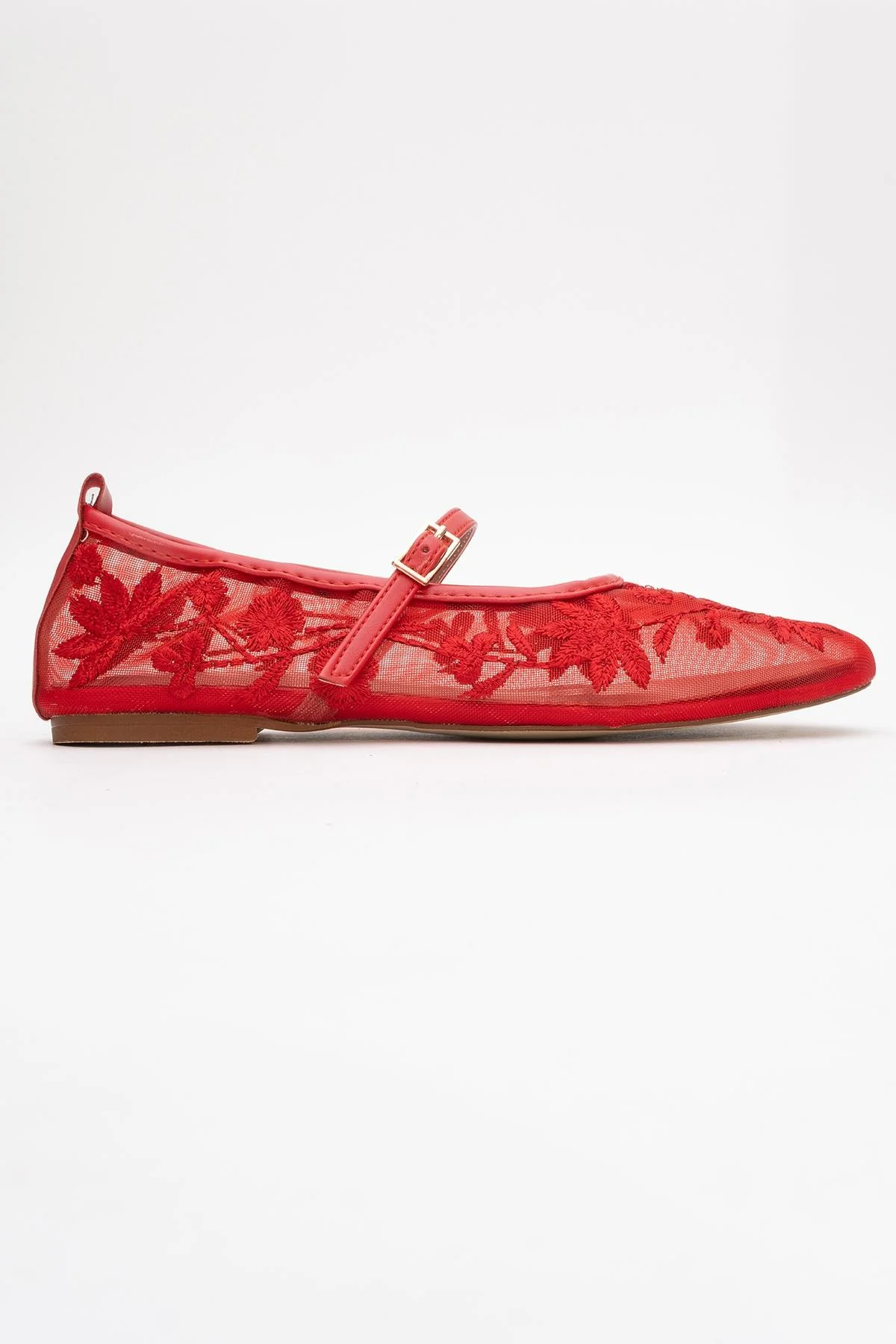 Juny Red Mesh Floral Embroidery Ballet Flat (Women) - Image 6