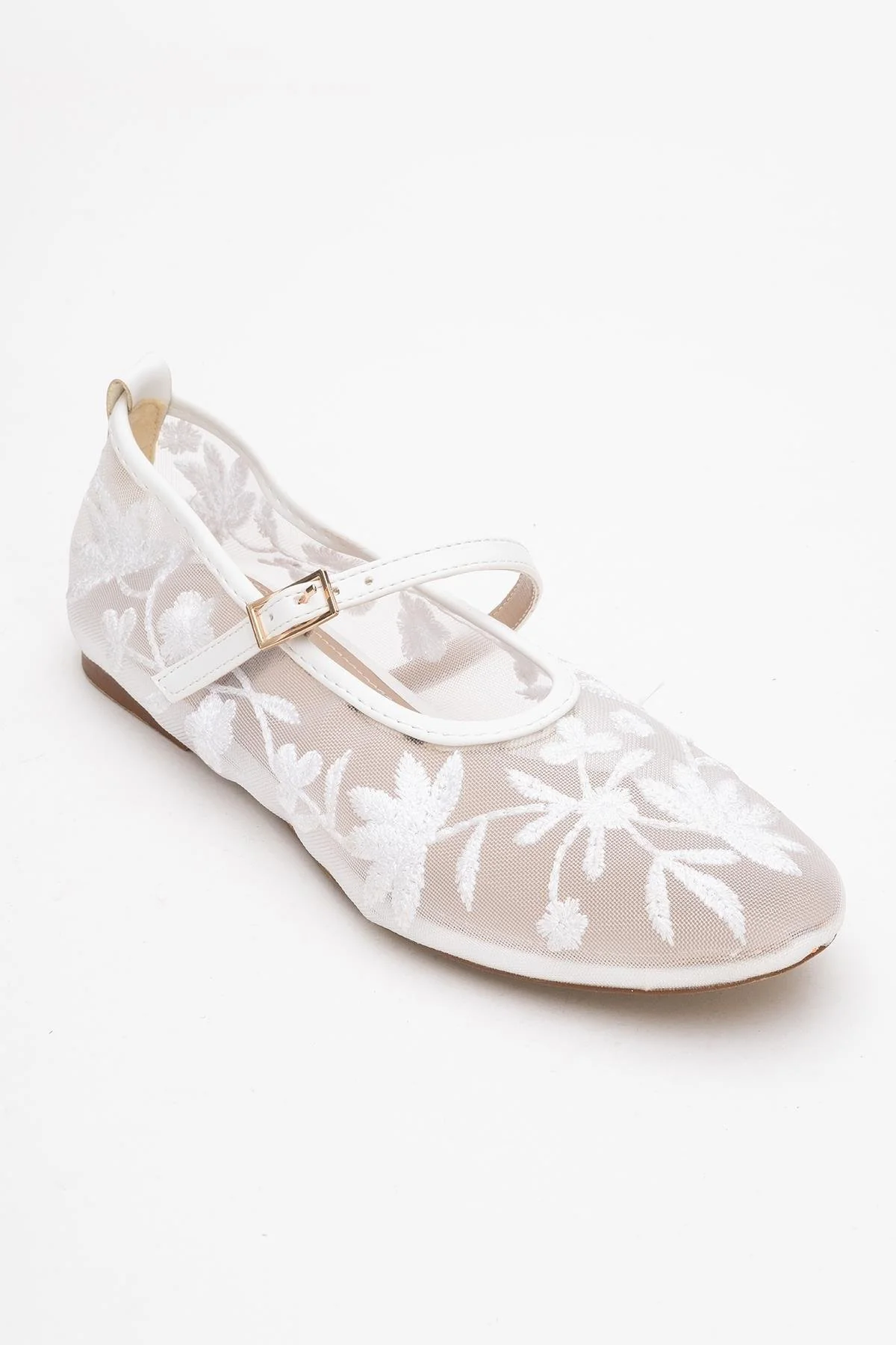 Juny White Mesh Floral Embroidery Ballet Flat (Women) - Image 3