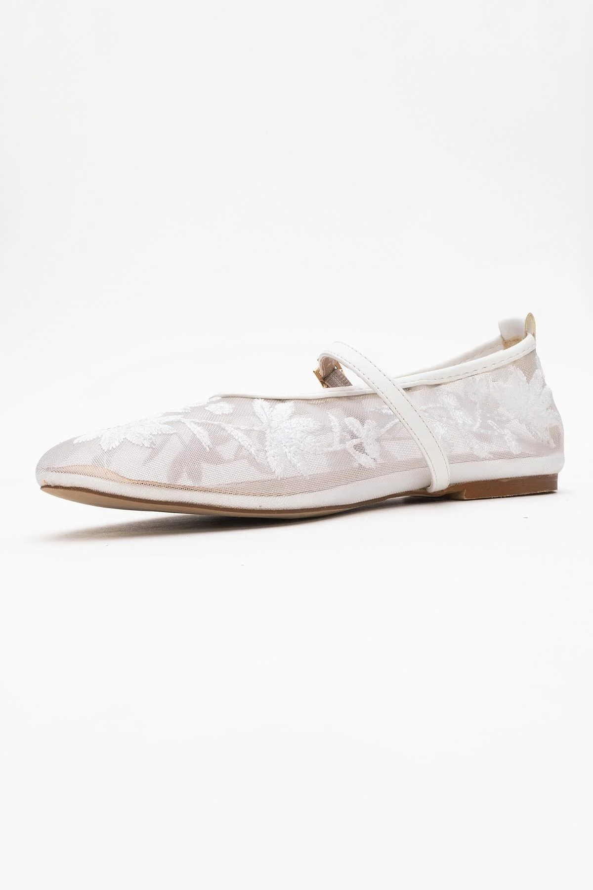 Juny White Mesh Floral Embroidery Ballet Flat (Women) - Image 4