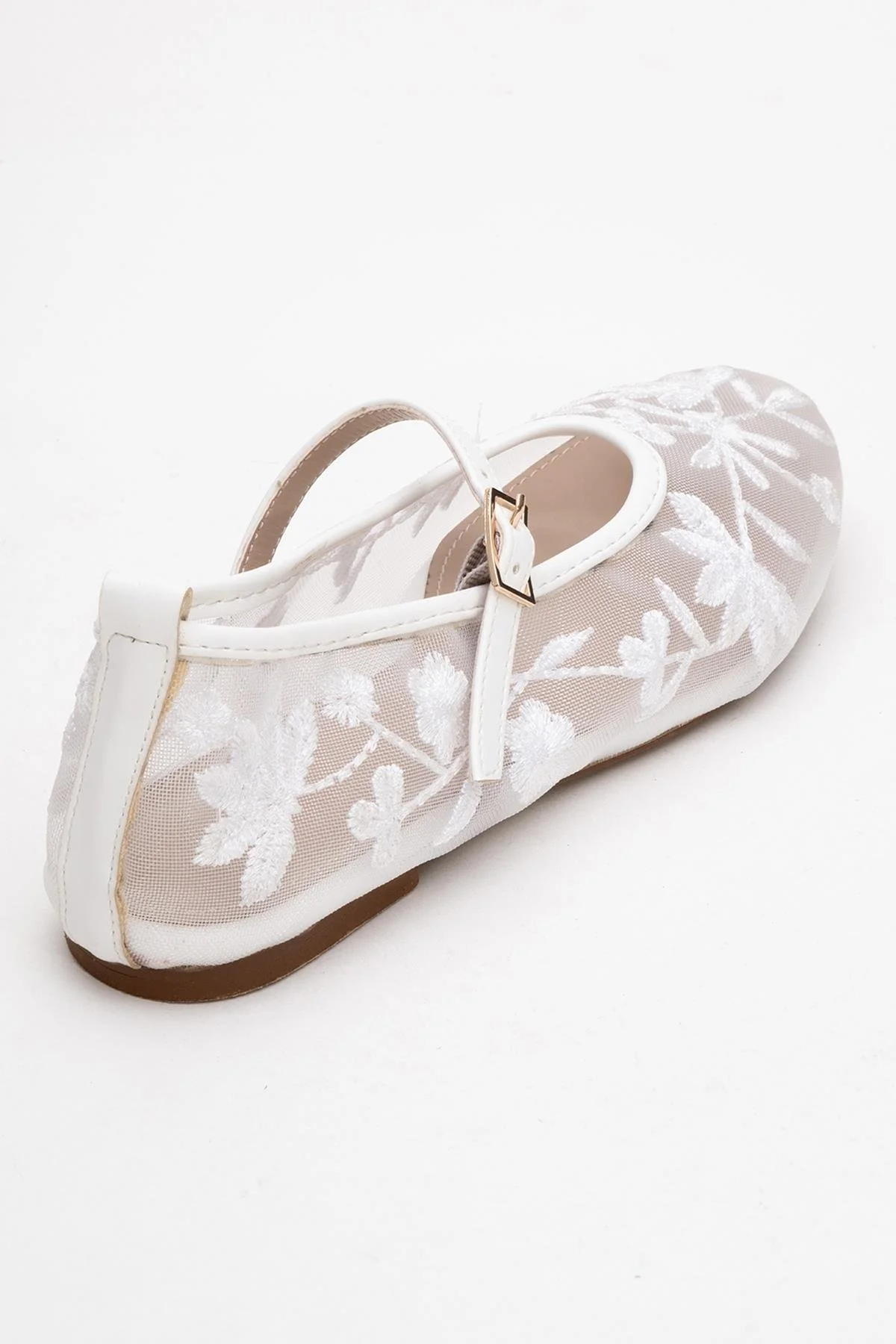 Juny White Mesh Floral Embroidery Ballet Flat (Women) - Image 5