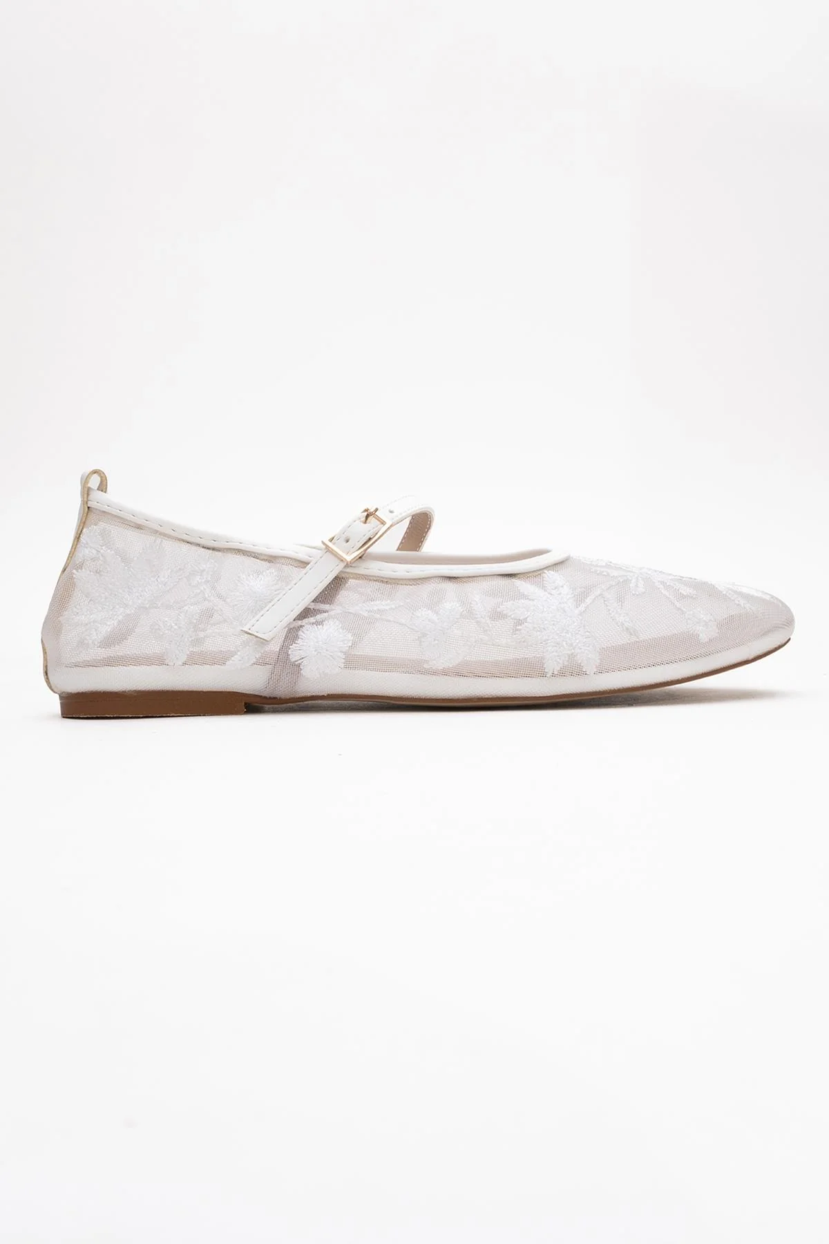 Juny White Mesh Floral Embroidery Ballet Flat (Women) - Image 6