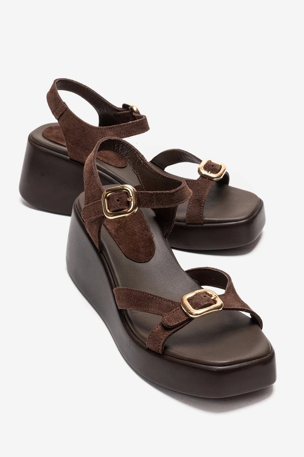 KALIA - Brown Suede Genuine Leather Wedge Heel Sandal (Women)