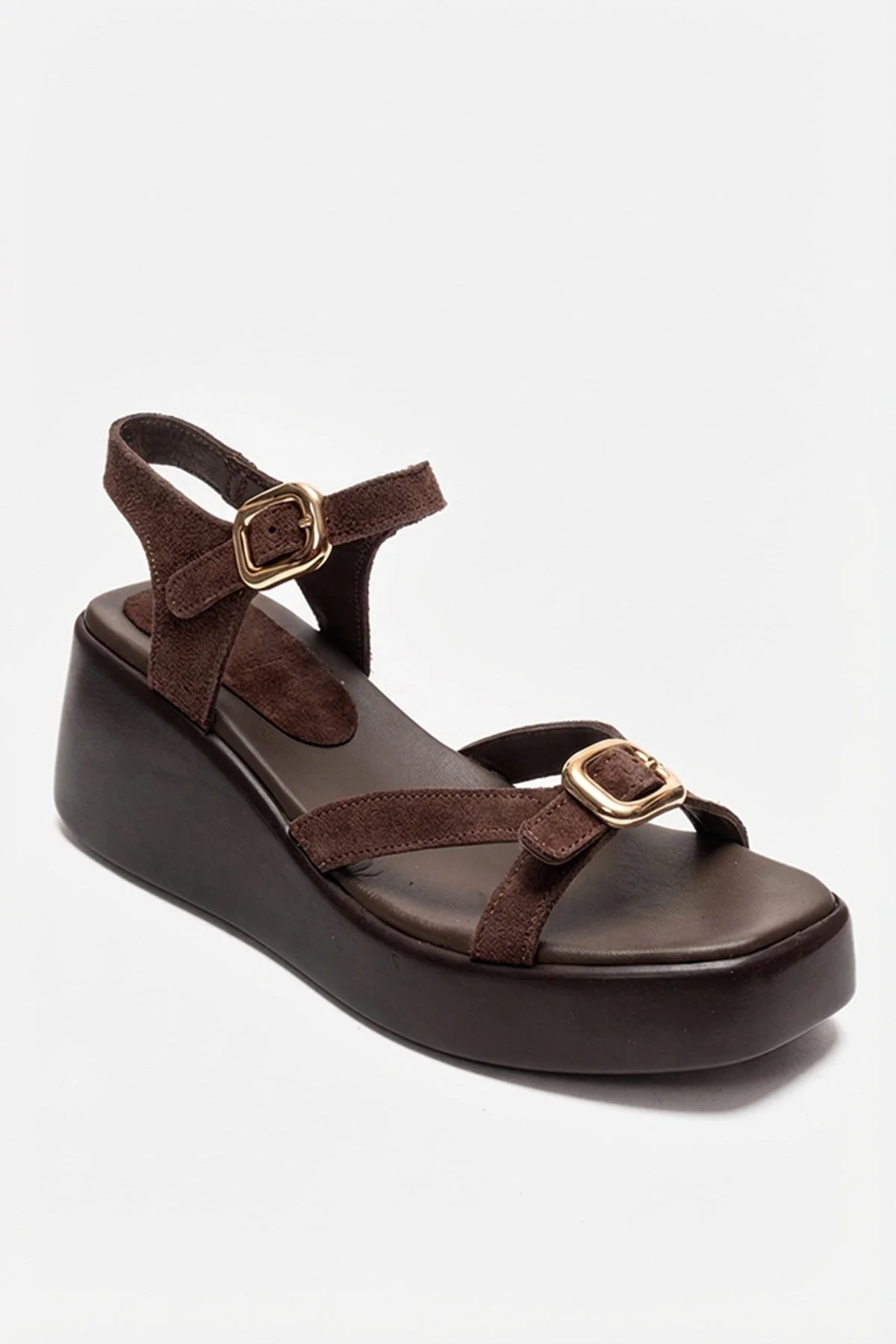 KALIA - Brown Suede Genuine Leather Wedge Heel Sandal (Women) - Image 3