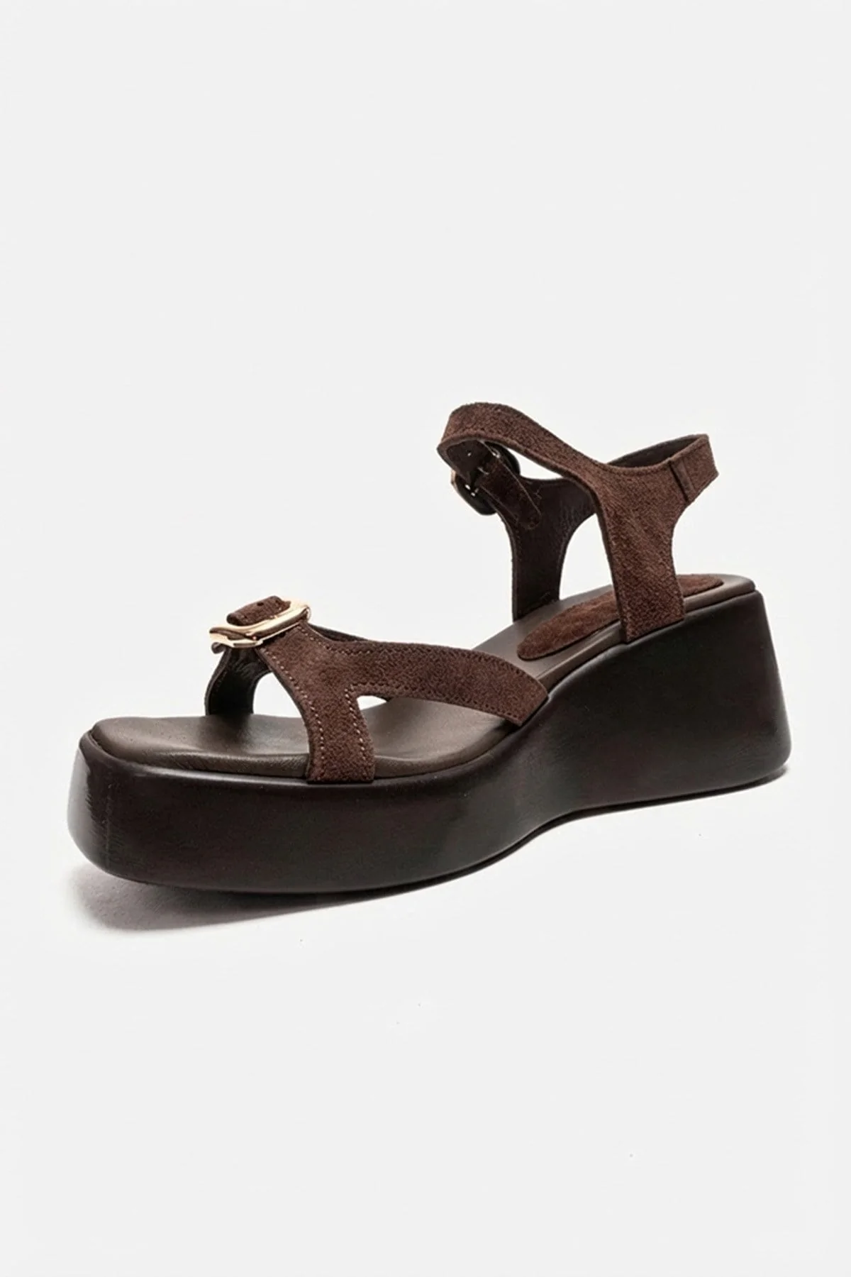 KALIA - Brown Suede Genuine Leather Wedge Heel Sandal (Women) - Image 6