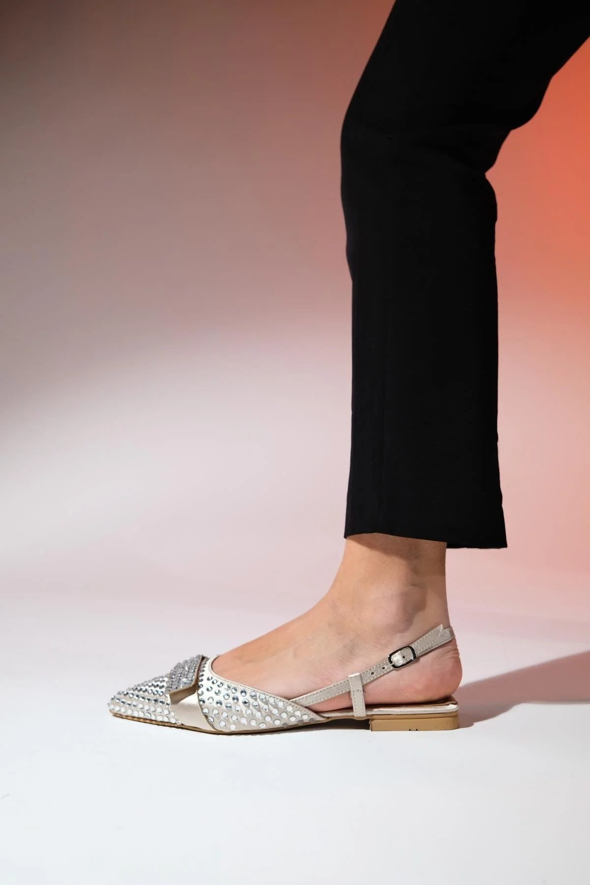 Kelp - Beige Satin Embellished Flat Sandal (Women) - Image 4