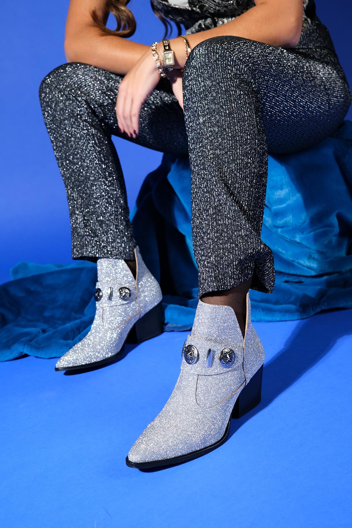 Kenda Silver Glitter Buckle Block Heel Boot (Women) - Image 6