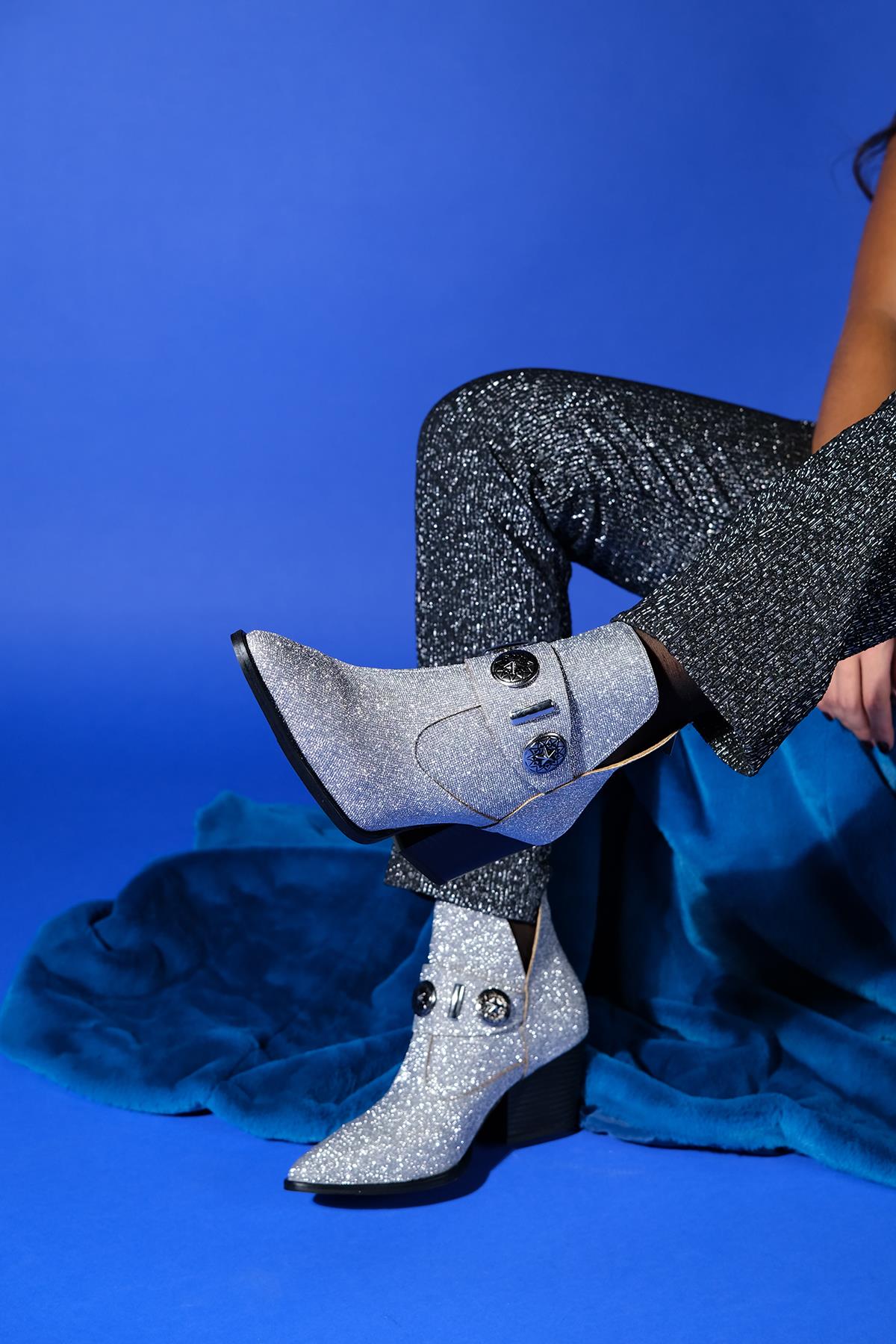 Kenda Silver Glitter Buckle Block Heel Boot (Women) - Image 7