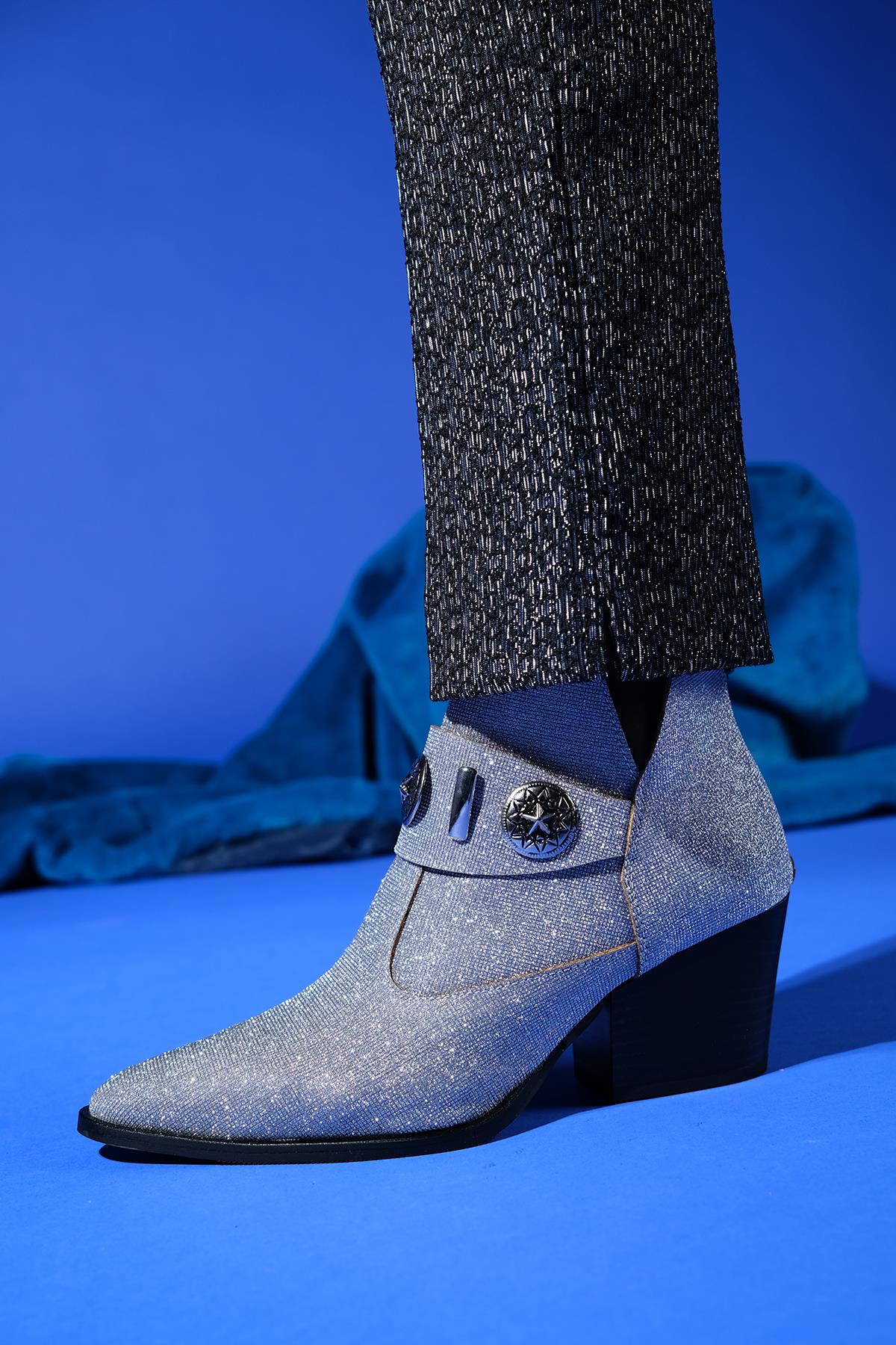 Kenda Silver Glitter Buckle Block Heel Boot (Women) - Image 8