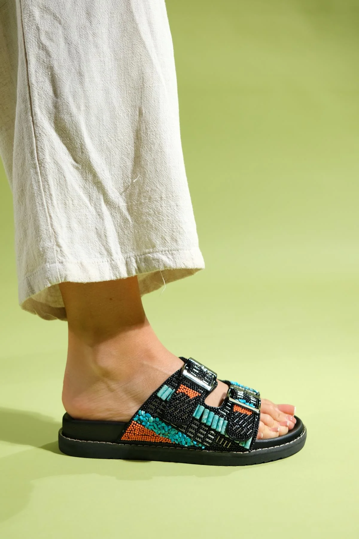 Lanso - Black Jeweled Double Strap Slide (Women) - Image 3