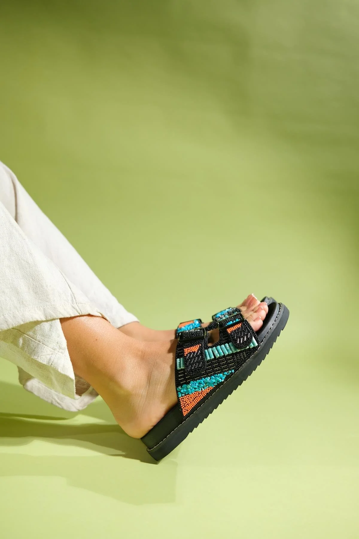 Lanso - Black Jeweled Double Strap Slide (Women) - Image 4