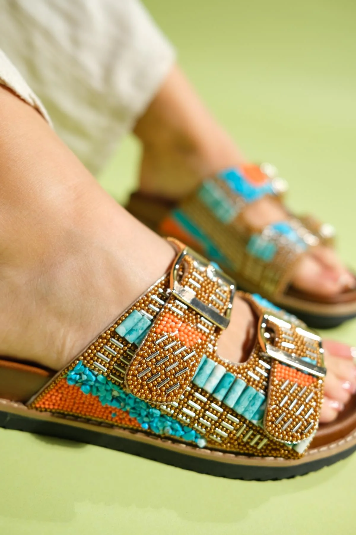 Lanso - Cognac Jeweled Double Strap Slide (Women) - Image 2